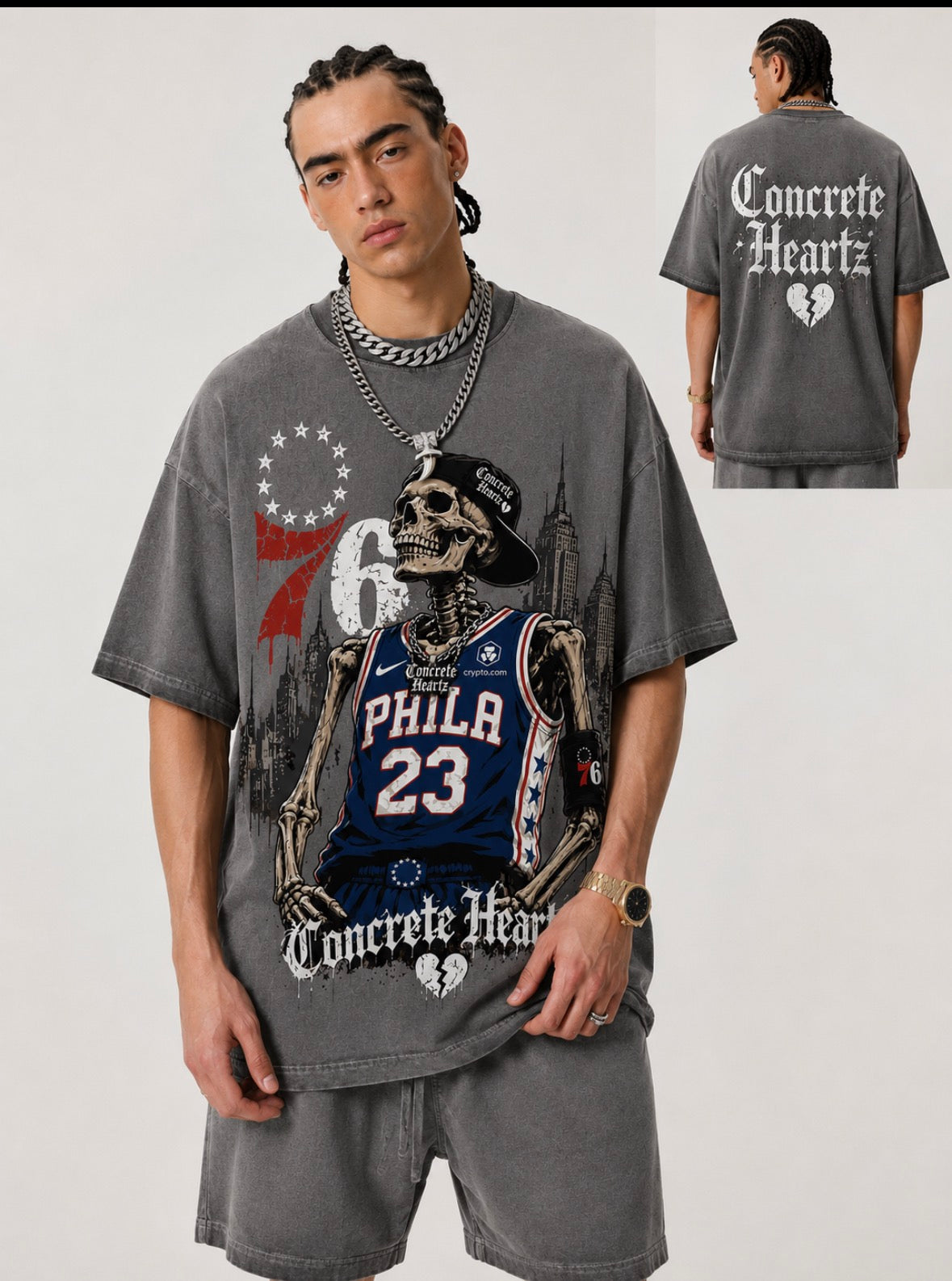 Concrete Heartz “Philly 23” Skeleton Oversized Tee